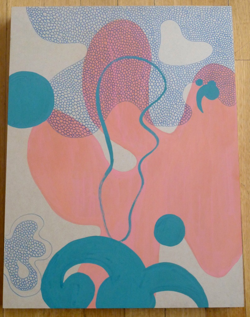 'Float, 2015, Gouache, coloured pencil on mdf board, 50 x 60 cm. 