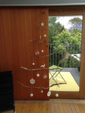 Here is the finished product. Sorry it is a bit hard to get a good photo as the light is always reflecting on the glass behind. This could be hung on a wall as well. 