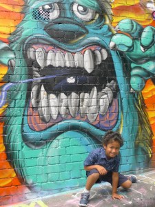 My cousin Joshua loving posing with Sully in Caledonian Laneway.